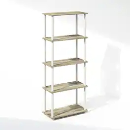 Furinno - Turn-N-Tube 5-Tier Multipurpose Compact Display Rack, Shelving Unit, Bookcase - Sonoma Oak/White