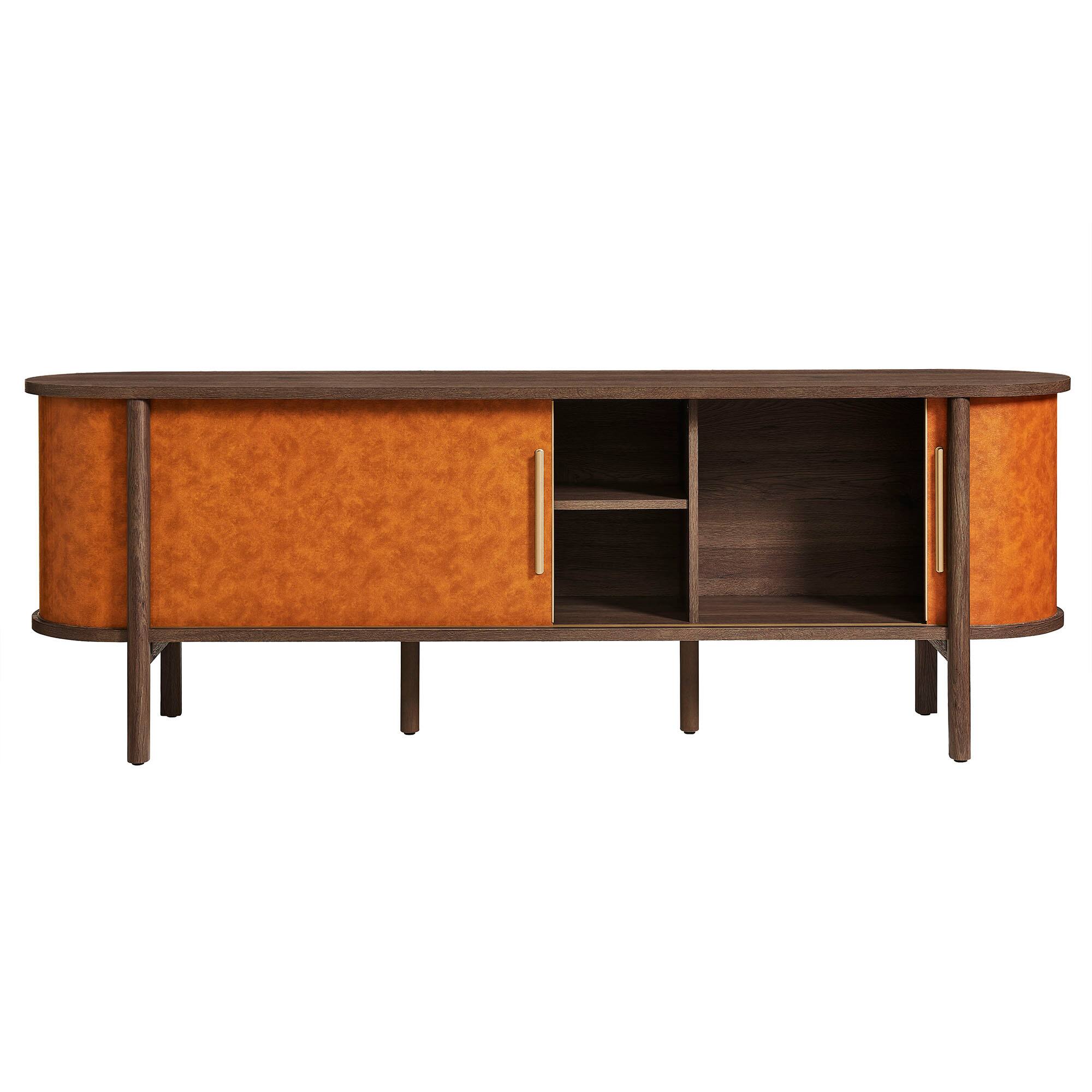 Alt View 2. Modway - Coralie Curved 71" Vegan Leather Oval TV Stand by Modway - Walnut Tan.