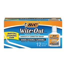 BIC - Wite-Out Quick Dry Correction Fluid, 20 ml., 12/Pack - White
