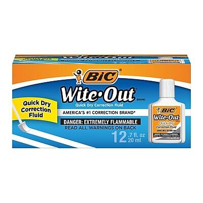 BIC Wite-Out  
Quick Dry Correction Fluid  
AMERICA'S #1 CORRECTION BRAND*  

DANGER: EXTREMELY FLAMMABLE  
READ ALL WARNINGS ON BACK  

12 20 ml  
7 fl. oz.