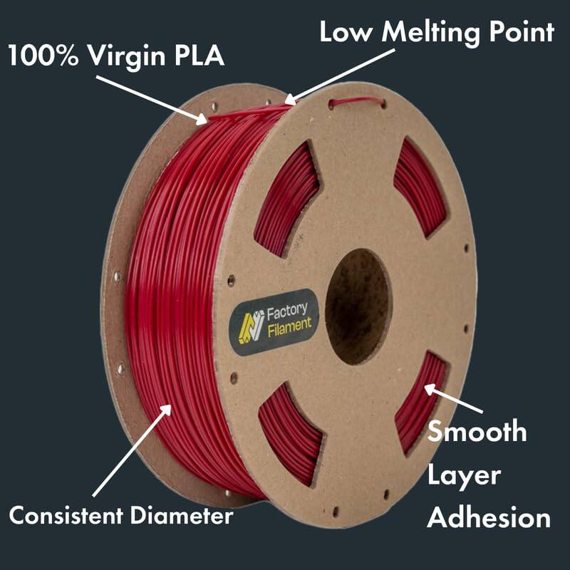 100% Virgin PLA  
Low Melting Point  
Consistent Diameter  
Smooth Layer Adhesion