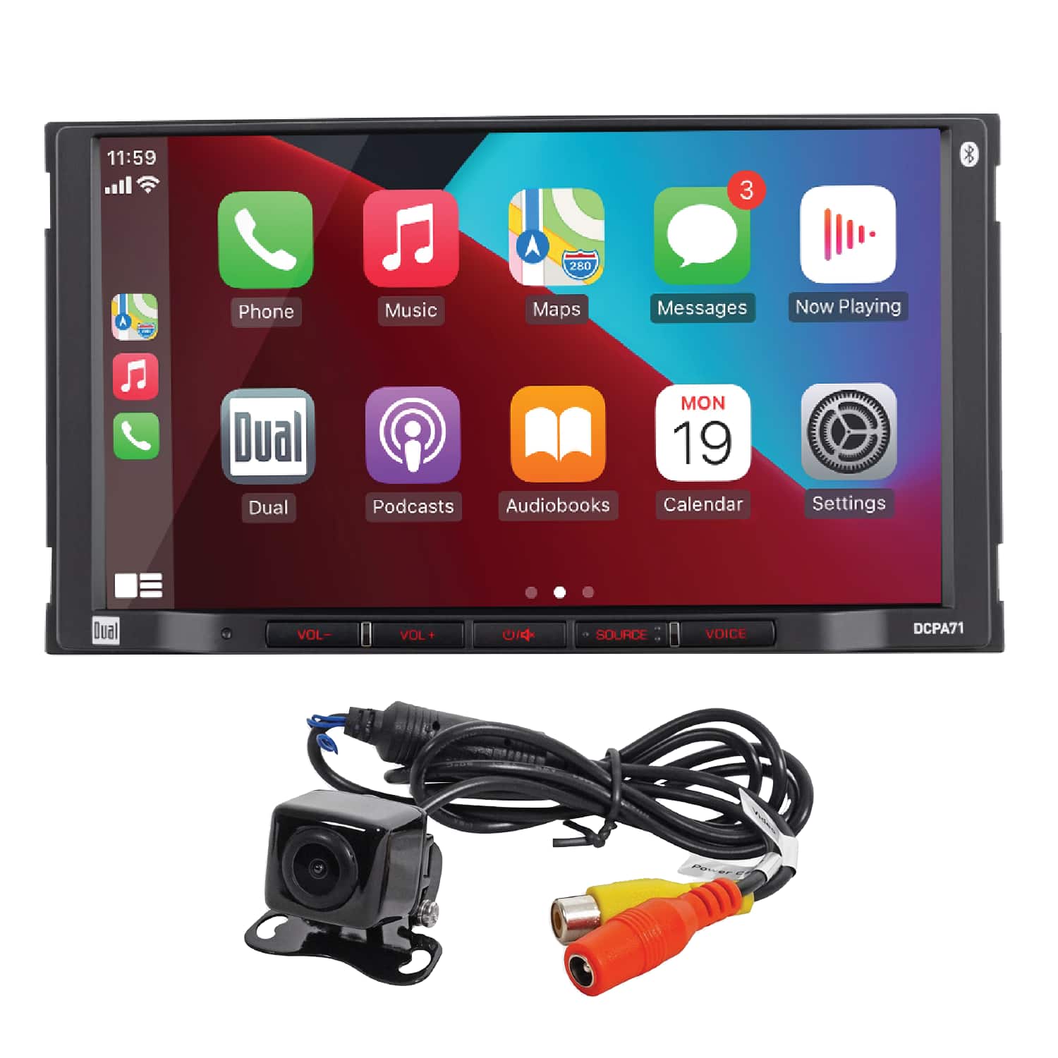 Dual - 7" Double DIN Touchscreen Car Stereo | Certified Apple CarPlay & Android Auto | Bluetooth | Backup Camera Included - Black