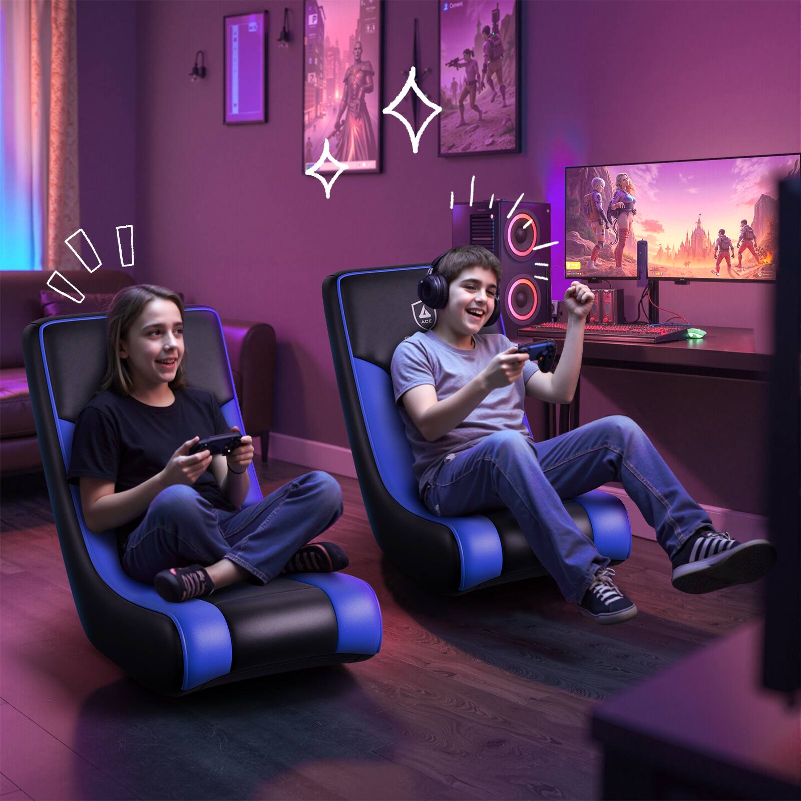 Alt View 2. GTPlayer - Floor Rocker Gaming Chair Ultra Lightweight Ergonomic Floor Rocking Game Seat for Gaming and Lounging - Blue.