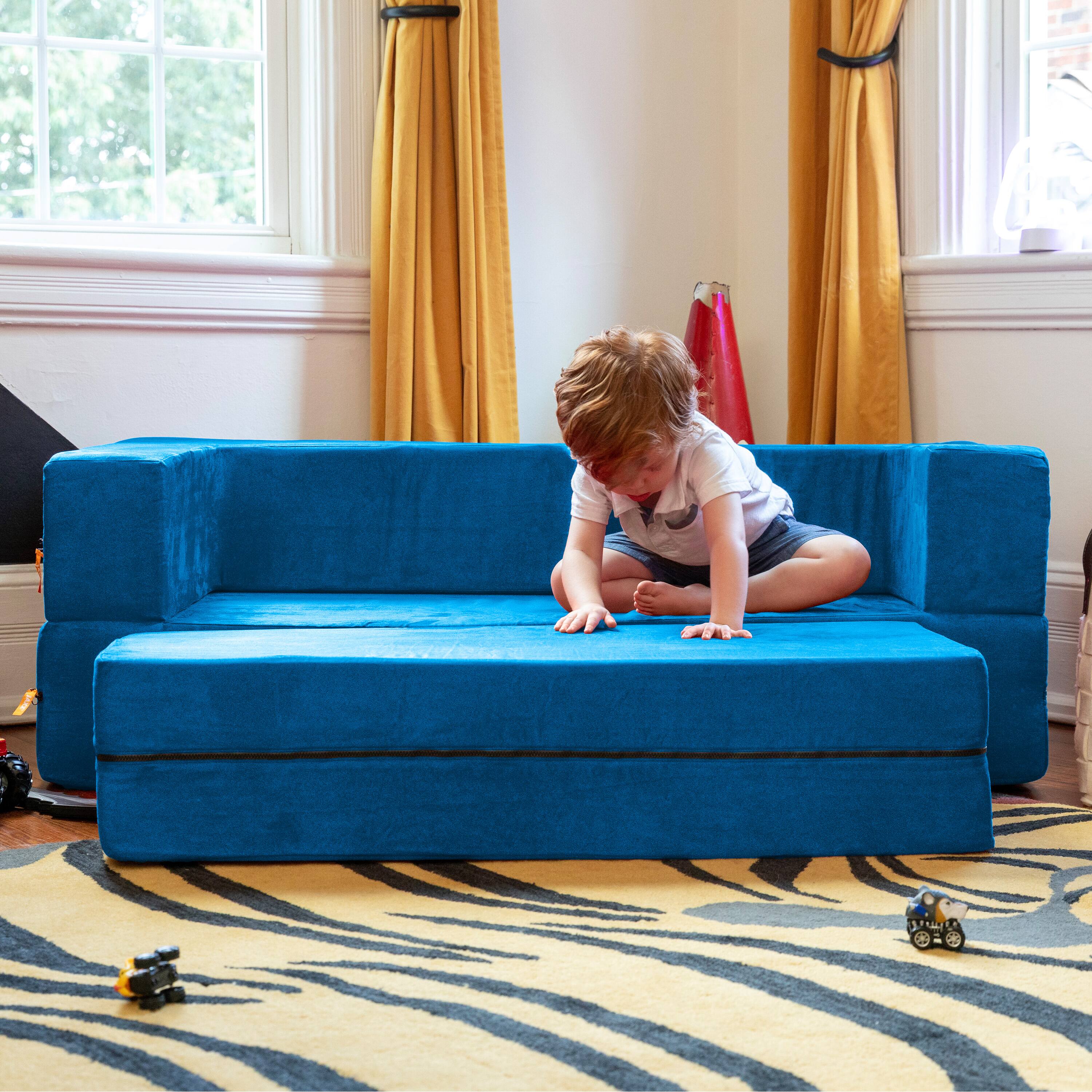 Alt View 4. Jaxx - Jaxx Zipline Kids Sofa & Large Ottoman, 3 in 1 Fold Out Sofa, Big Kids Edition, Blueberry - Blueberry.
