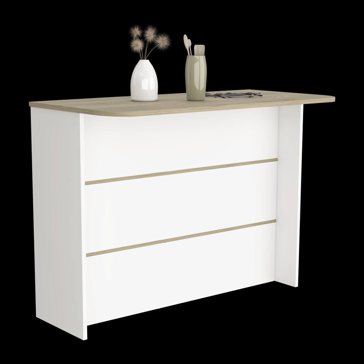 Alt View 2. Loheer - Loheer White Kitchen Island with Light Pine Finish and Storage - White.