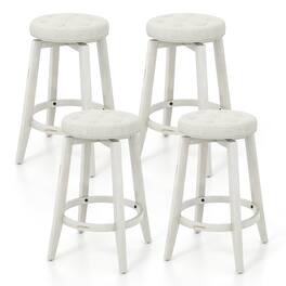 Gymax - Set of 4 Swivel Bar Stools 26'' Counter Height Upholstered Seats Rubber Wood Frame Beige - Black