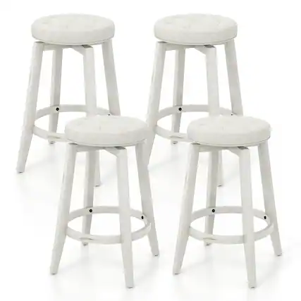 Front. Gymax - Gymax Set of 4 Swivel Bar Stools 26'' Counter Height Upholstered Seats Rubber Wood Frame Beige - Black.