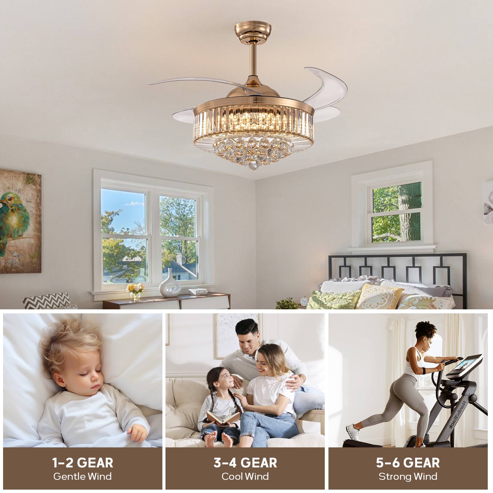 1-2 GEAR  
Gentle Wind  

3-4 GEAR  
Cool Wind  

5-6 GEAR  
Strong Wind