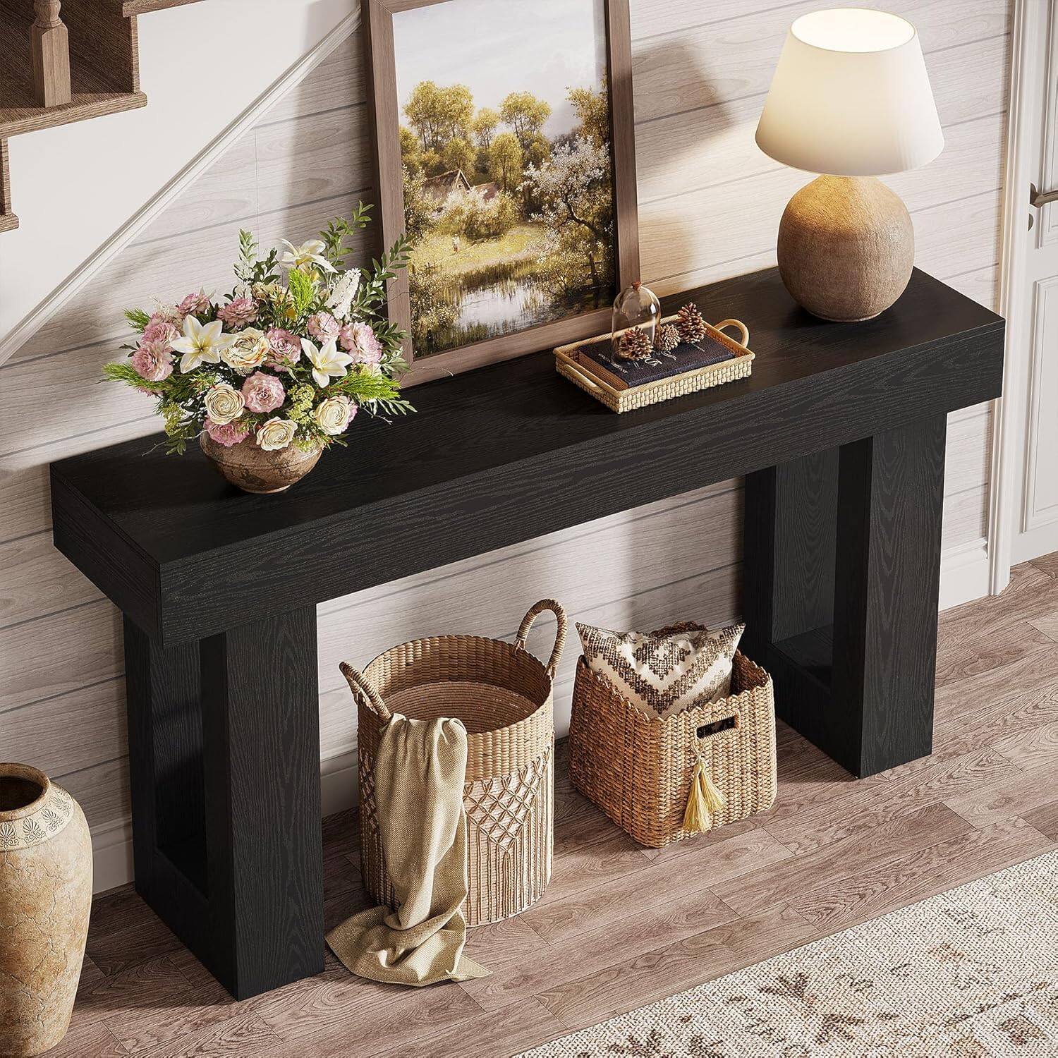 Alt View 1. Tribesigns - Console Table with Engineered Wood Construction and Rectangular Top for Entryway, Hallway and Living Room - Black.