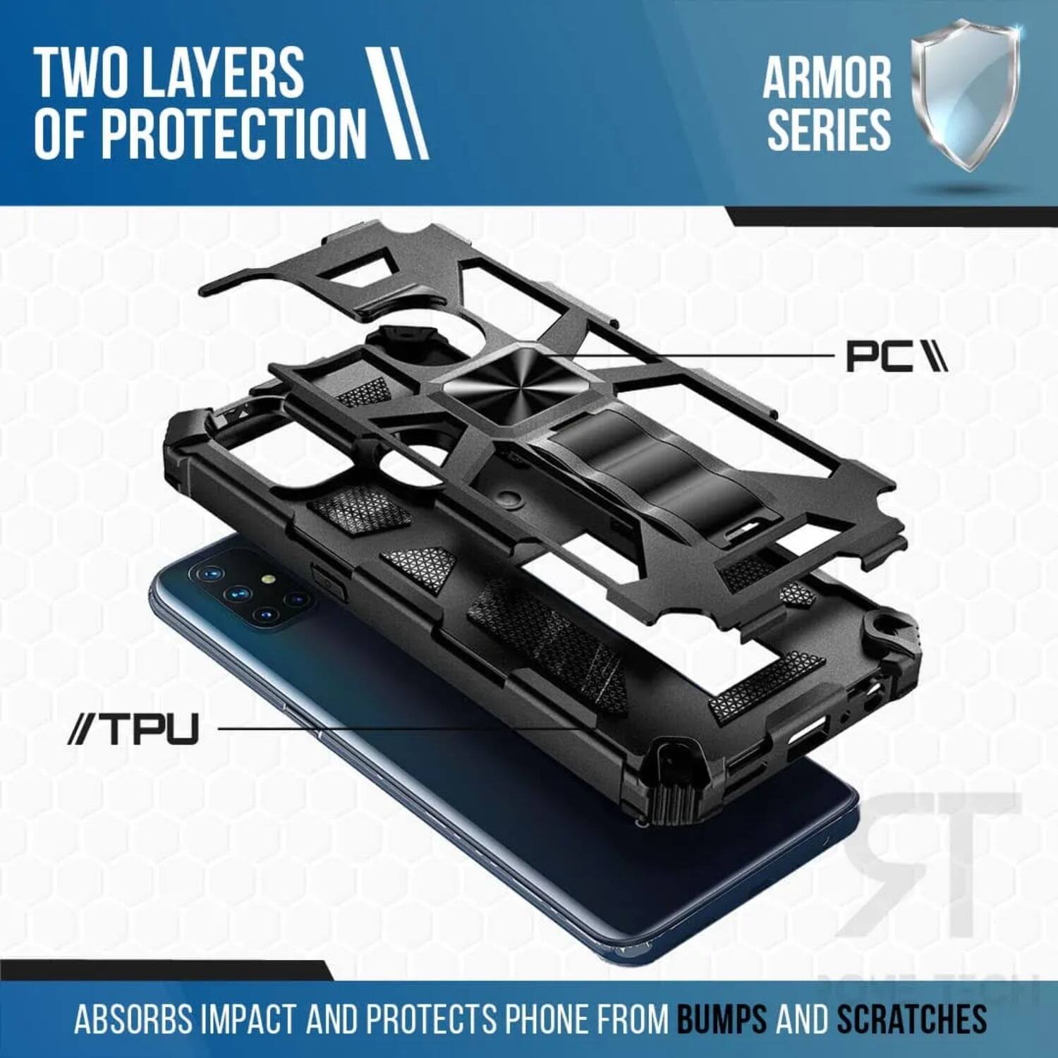 TWO LAYERS OF PROTECTION  
ARMOR SERIES  
PC // TPU  
ABSORBS IMPACT AND PROTECTS PHONE FROM BUMPS AND SCRATCHES