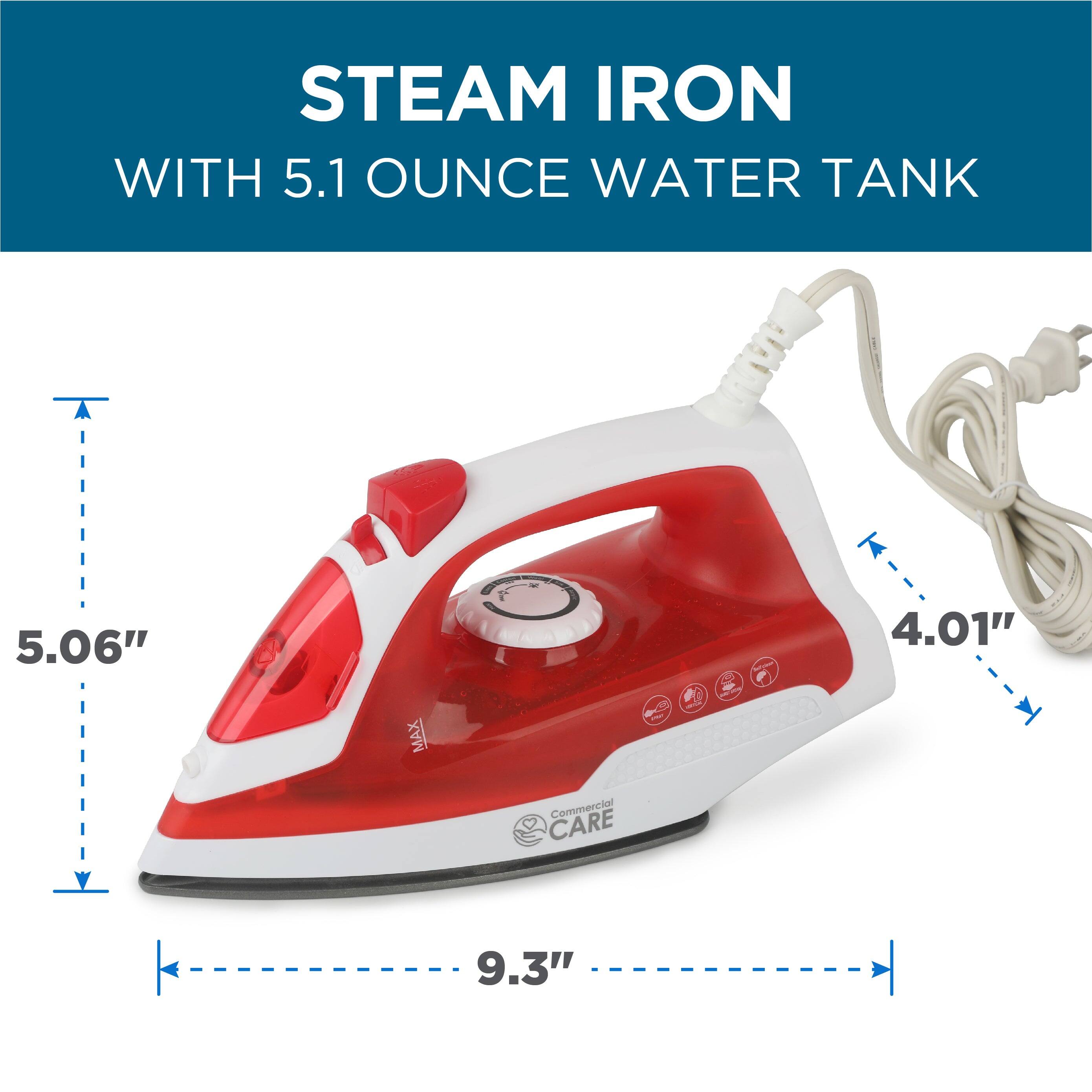 STEAM IRON WITH 5.1 OUNCE WATER TANK - 5.06" MAX - 9.3" - 4.01" Commercial CARE