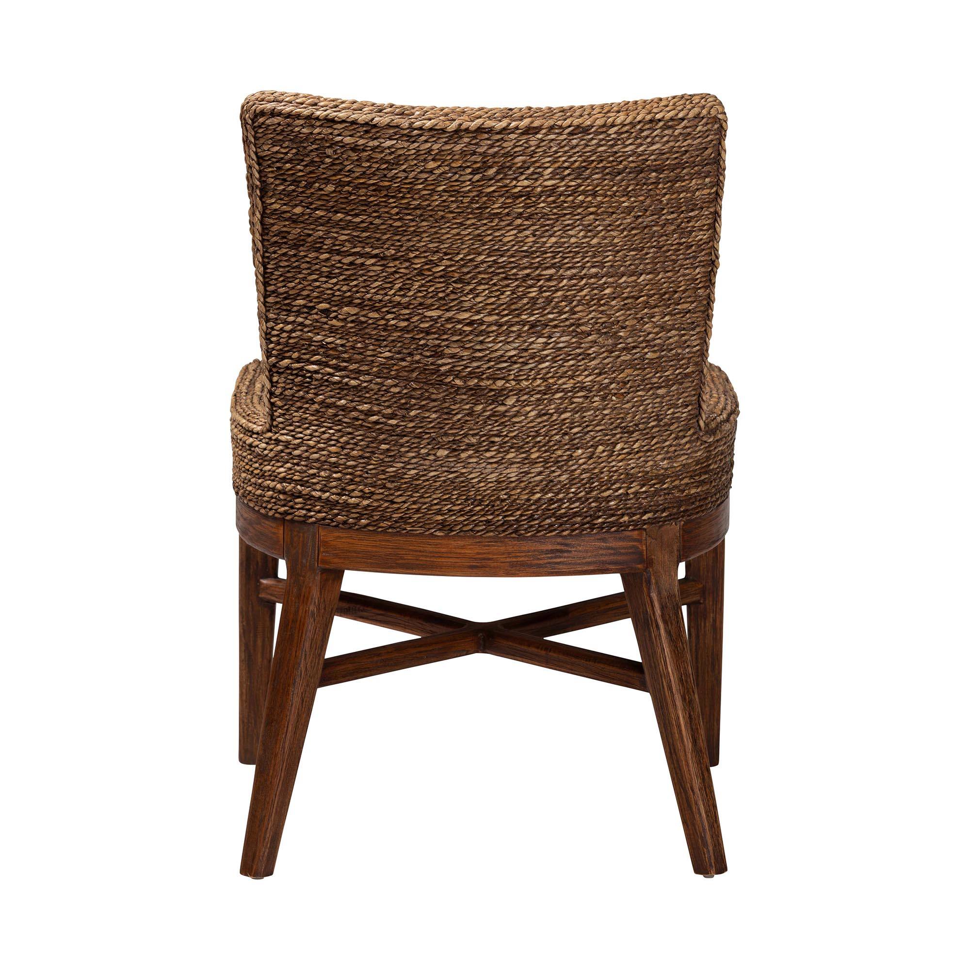 Back. bali & pari - Ridley Seagrass Dining Chair with Mahogany Wood Frame - Accent Chair with Woven Square Back and Cushioned Seat - Brown Wash.