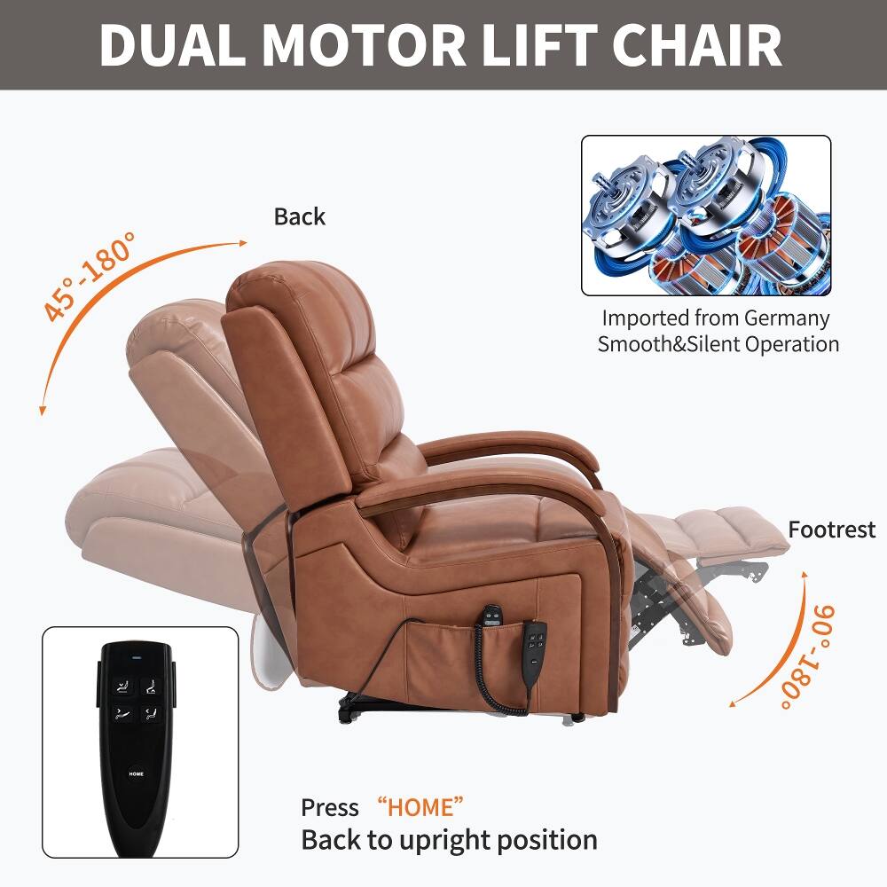 DUAL MOTOR LIFT CHAIR

45°-180°

Back

Imported from Germany
Smooth&Silent Operation

Press "HOME"
Back to upright position

Footrest 90°-180°