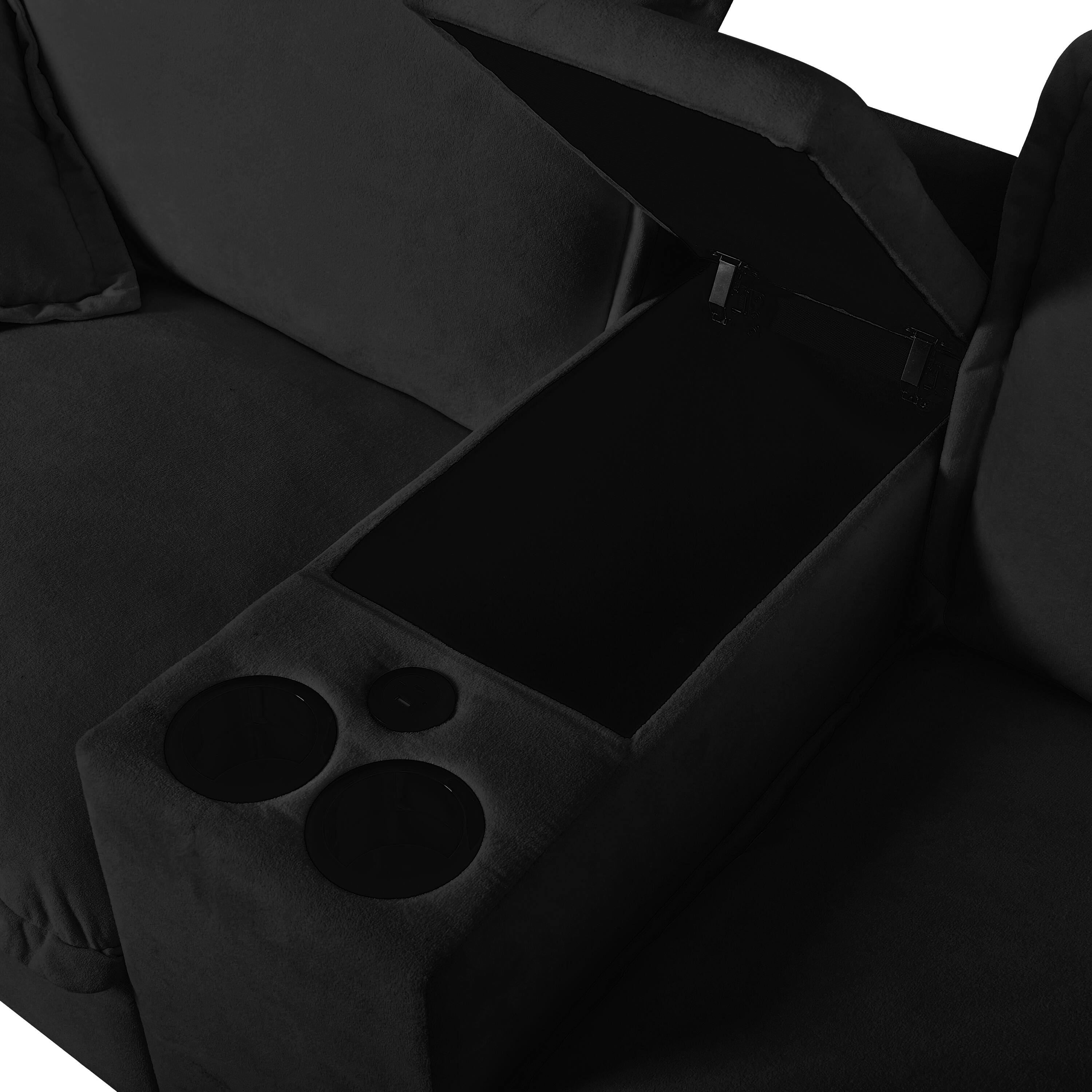 Left. Anysun - Modular Cloud Couch,Shape Sailboat 2 seat-Sofa with Cup Holders & Storage, USB Port, 2 Pillows, Chenille for Apartment - Black.