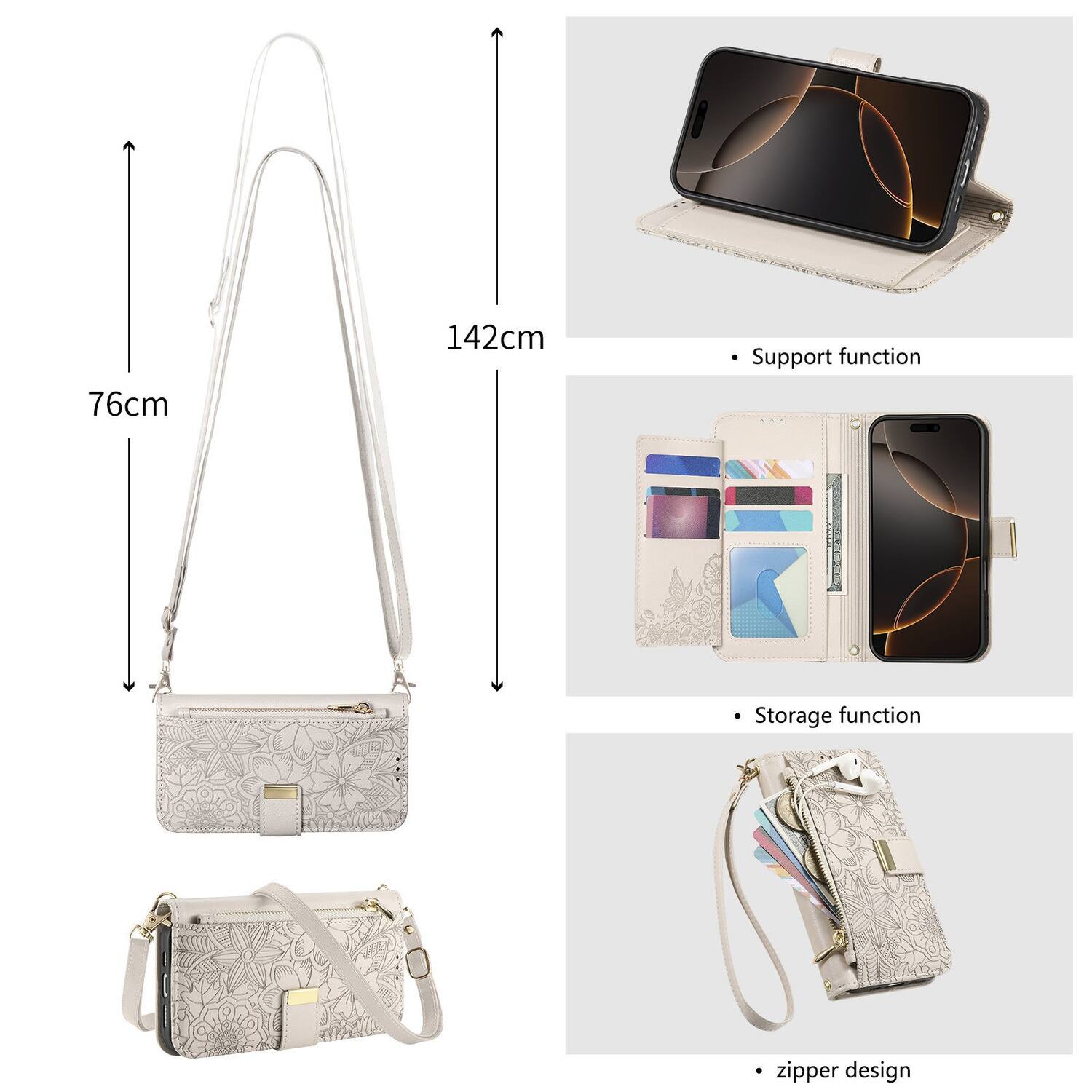 76cm 142cm  
Support function  
Storage function  
Zipper design