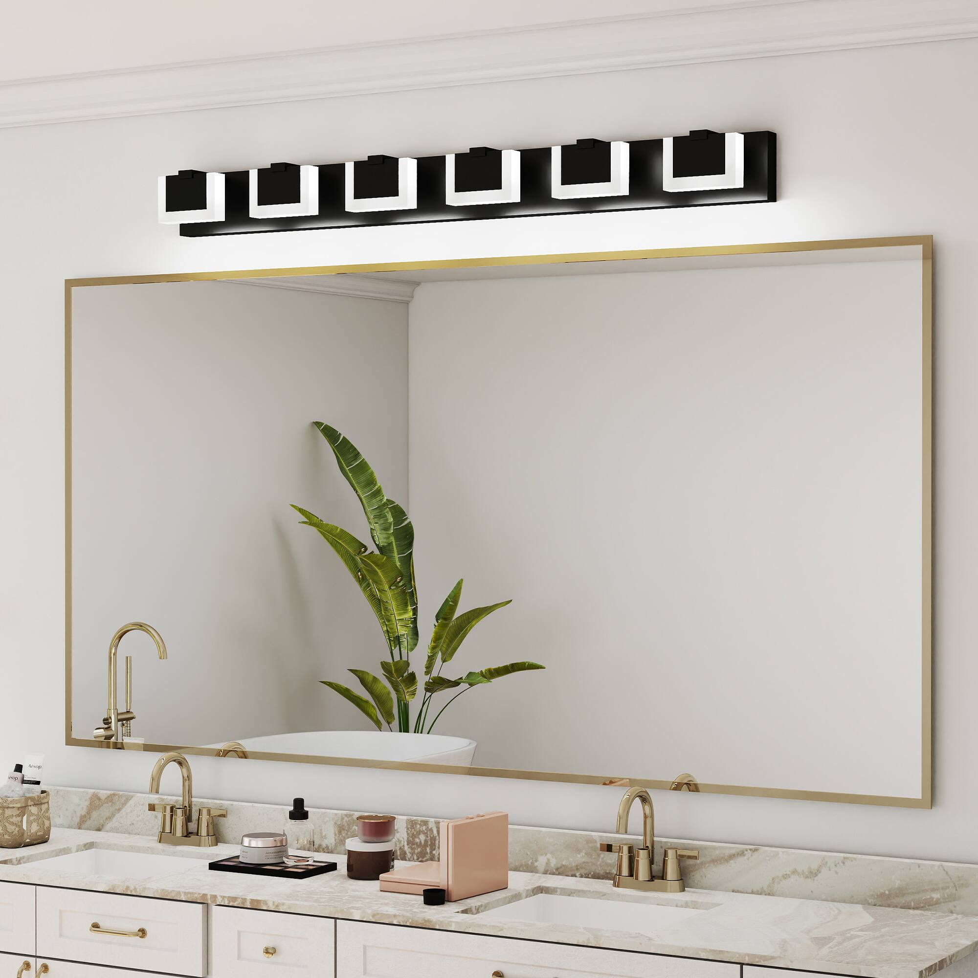 Angle. HOMLUX - 45.67 in. 6 Lights Black LED Vanity Light Bar with Acrylic Shade.