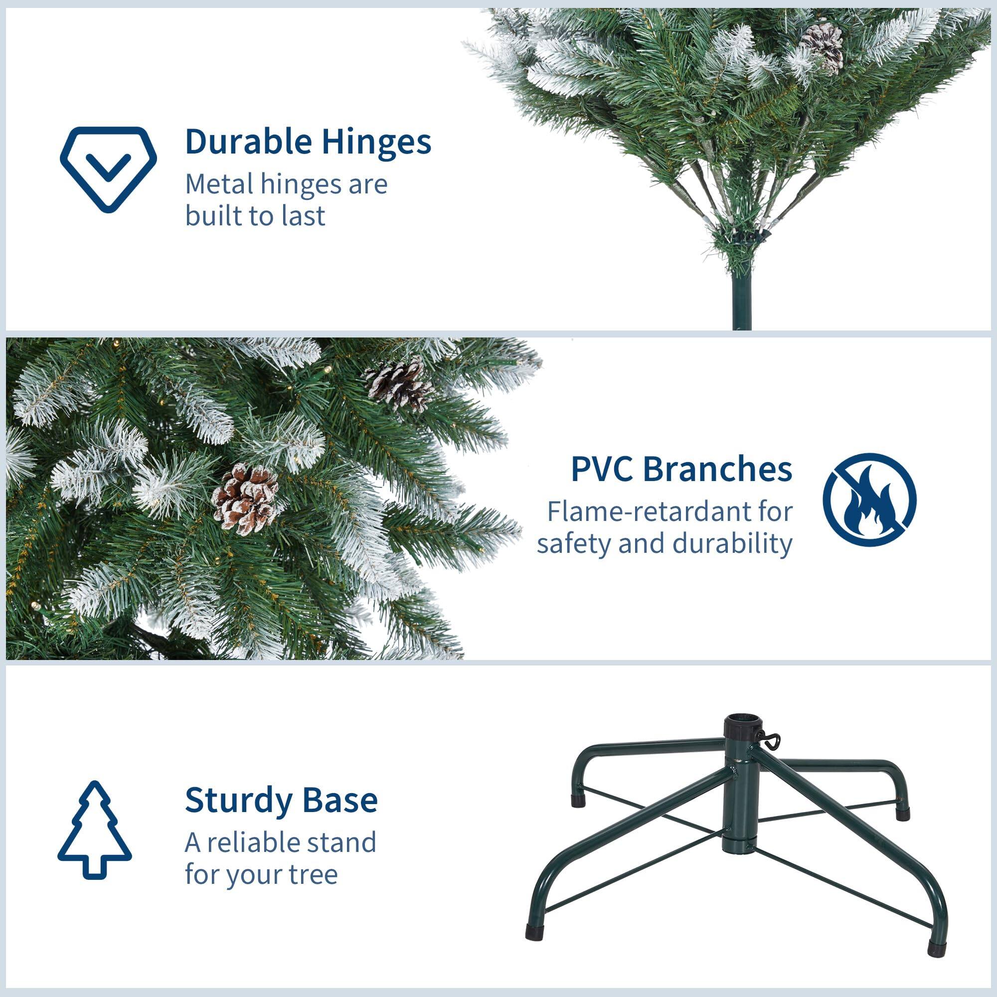 - Durable Hinges: Metal hinges are built to last
- PVC Branches: Flame-retardant for safety and durability
- Sturdy Base: A reliable stand for your tree