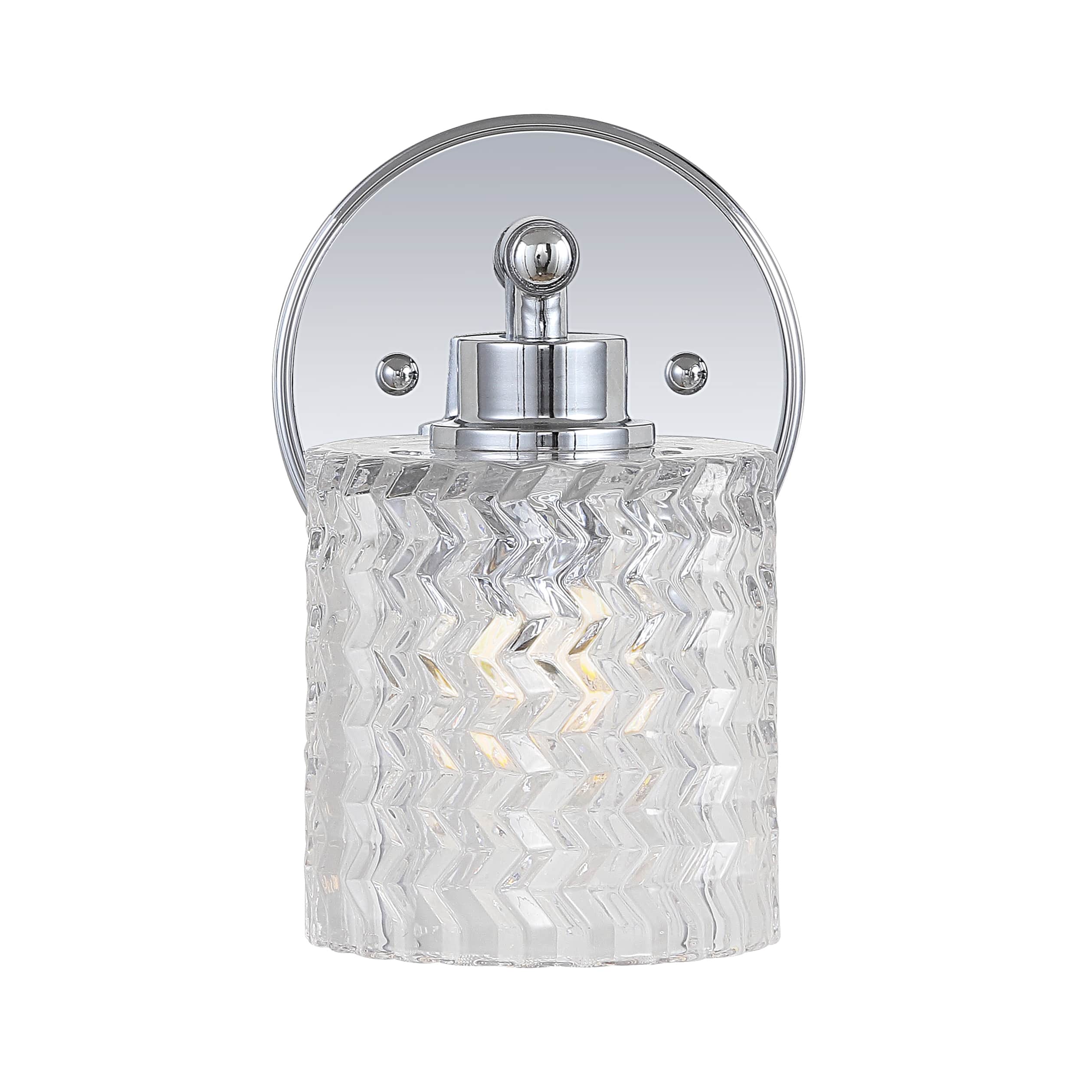 Jonathan Y - Spaulding Vintage 5.13" 1-Light Iron/Chevron Pattern Glass Farmhouse Cottage LED Vanity Light - Chrome