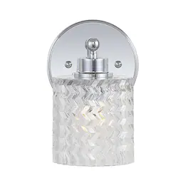 Jonathan Y - Spaulding Vintage 5.13" 1-Light Iron/Chevron Pattern Glass Farmhouse Cottage LED Vanity Light - Chrome