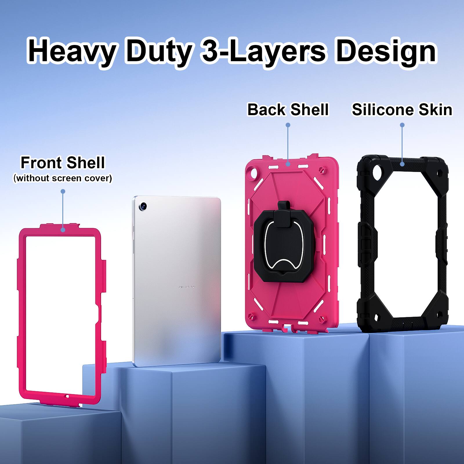Heavy Duty 3-Layers Design  
Back Shell  
Silicone Skin  
Front Shell (without screen cover)