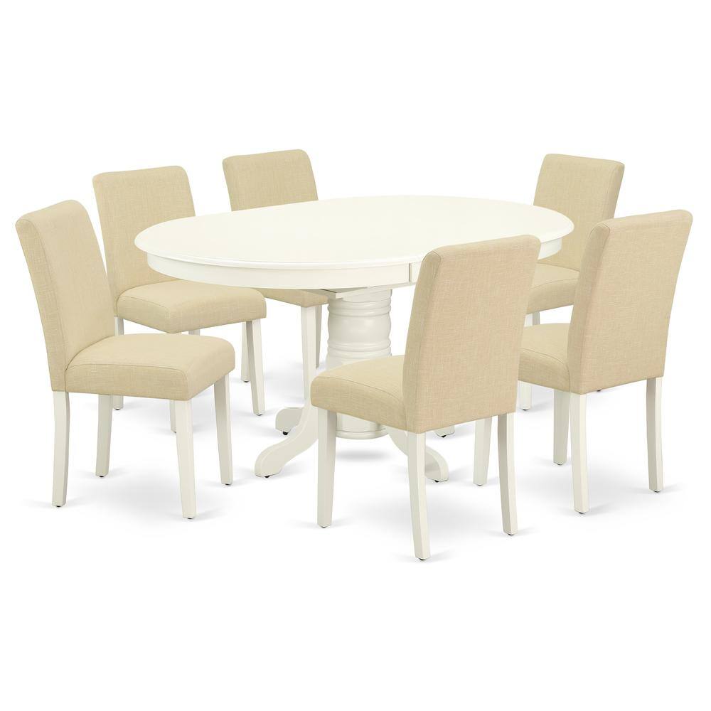 Back. East West Furniture - Dining Room Set Linen White - Brown.