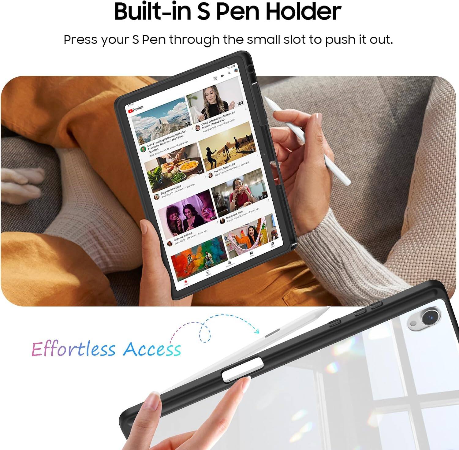 Built-in S Pen Holder  
Press your S Pen through the small slot to push it out.

Premium  
Visitational CoPre Granford  
- 2016  
L'Oreal  
MY  
-  
Casy  
Effortless Access