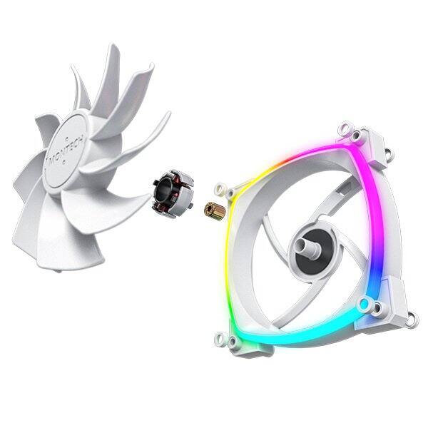 Alt View 3. Montech - RX120 PWM WHITE ARGB Reversed Fan 1600PWM, High-End Durability, Silent Performance, and Stunning ARGB Design (120mm) - White.