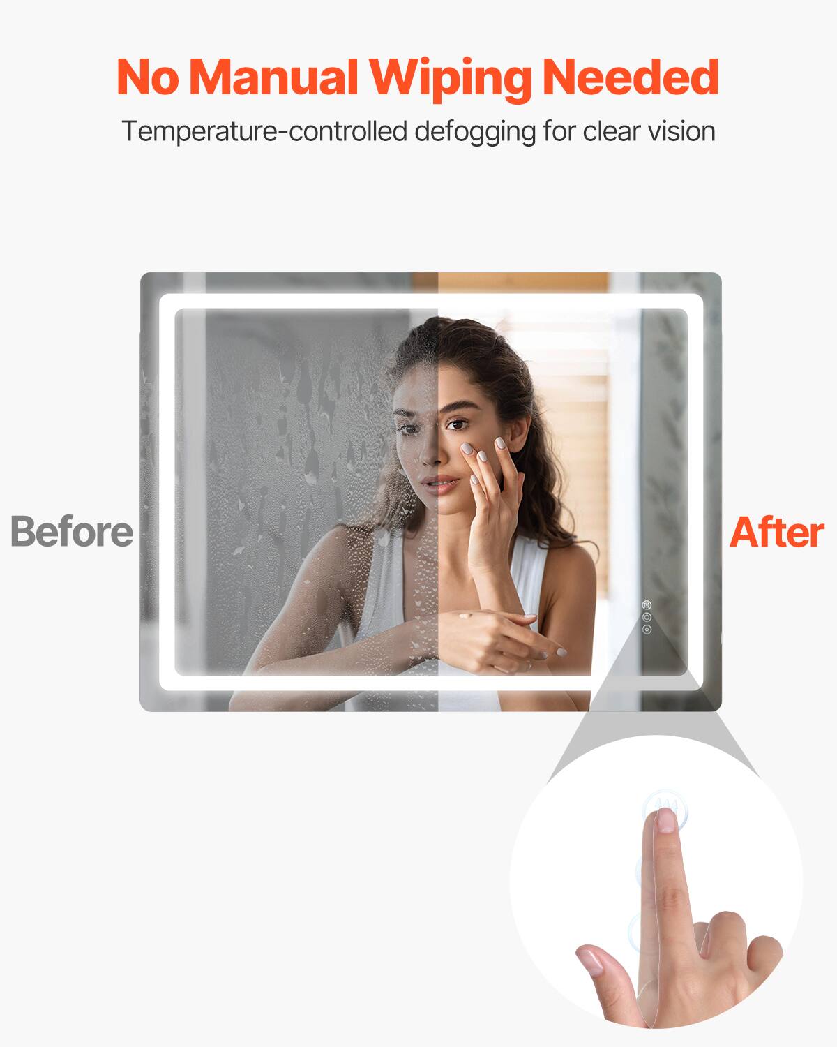 No Manual Wiping Needed  
Temperature-controlled defogging for clear vision  

Before  
After