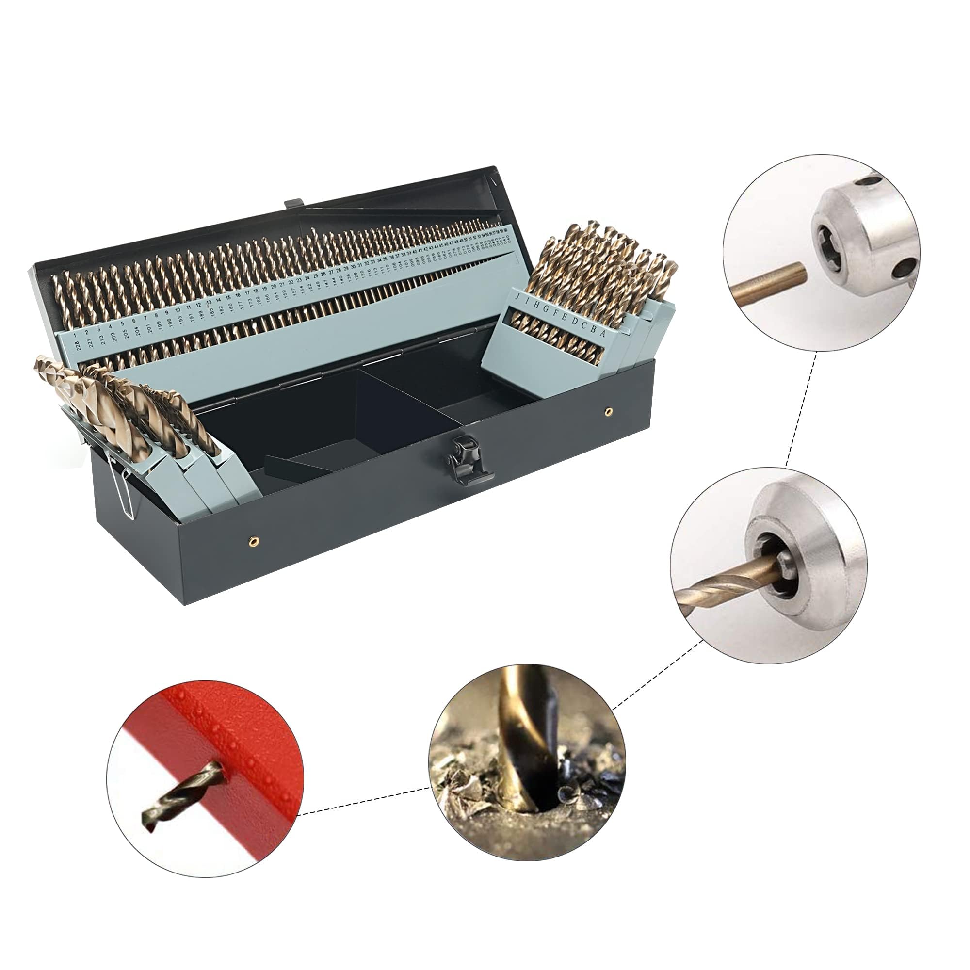 Alt View 1. JETRANSPORT - 115pcs Cobalt Drill Bits Set High Speed Steel 135 Degree Tip Twist Jobber Length Bit Kit For Hardened - 13 pcs Cobalt.