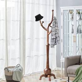 Chateau Abodes - Wood Coat Rack Freestanding with 8 Hooks, Tree Branch Design & Sturdy Base for Entryway, Hallway, Bedroom - Walnut