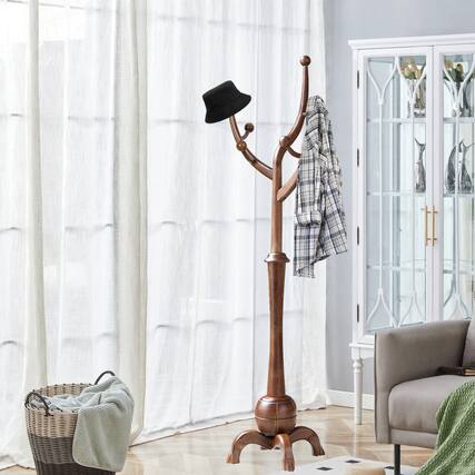 Front. Chateau Abodes - Wood Coat Rack Freestanding with 8 Hooks, Tree Branch Design & Sturdy Base for Entryway, Hallway, Bedroom - Walnut.
