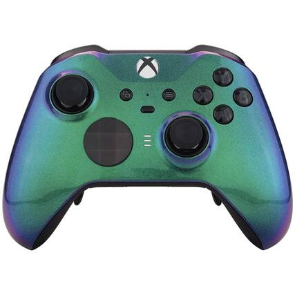 Front. Custom Controllerzz - Custom Elite Series 2 Wireless Controller for Xbox Series X, Xbox Series S, Xbox One - Green & Purple Chameleon.