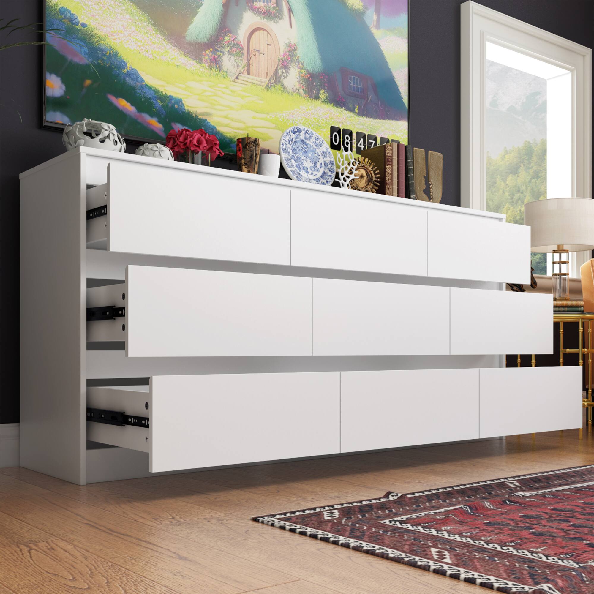 Back. FUFU & GAGA - FUFU&GAGA 9 - Drawer Horizontal Dresser  Wide Chest Artful Storage - White.