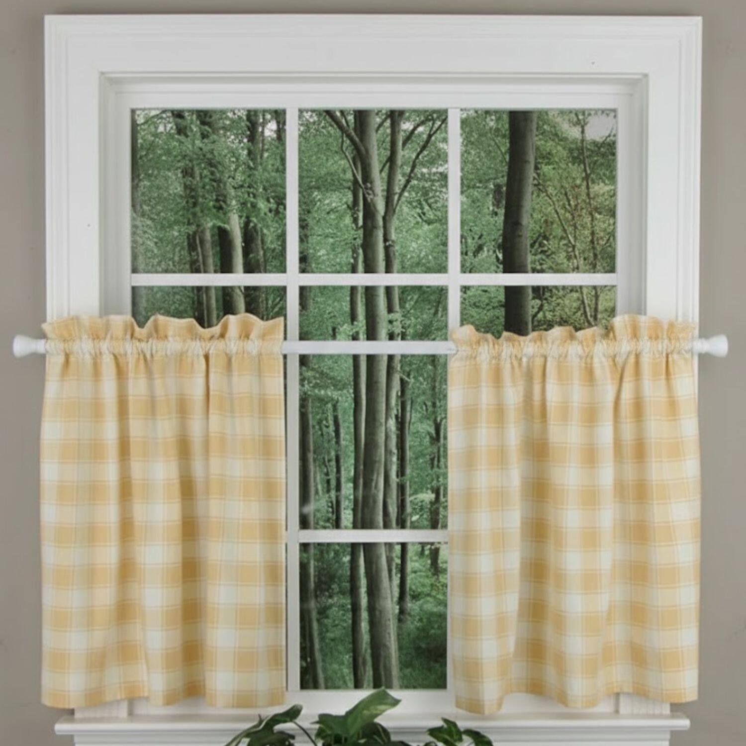 Angle. Ellis Curtain - ELLIS 50% Polyester 50% Cotton Country Check Tailored With 1.5" Rod Pocket Tiers 56" x 24" Butter - Butter.