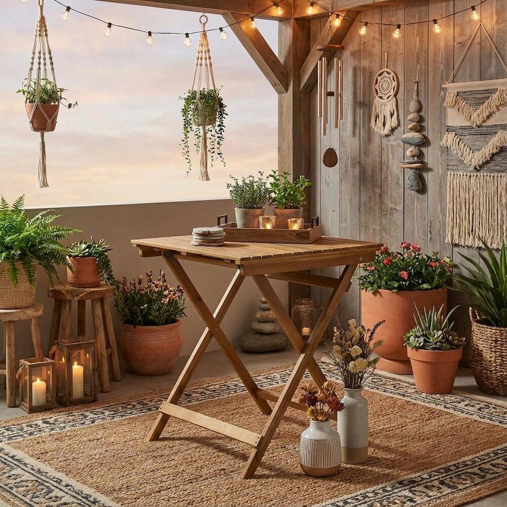Alt View 3. Outdoor Escape - 3-Piece Outdoor Dining Set Wood-Tone Oil Finish - Table with 2 Folding Chairs - Natural Oil.