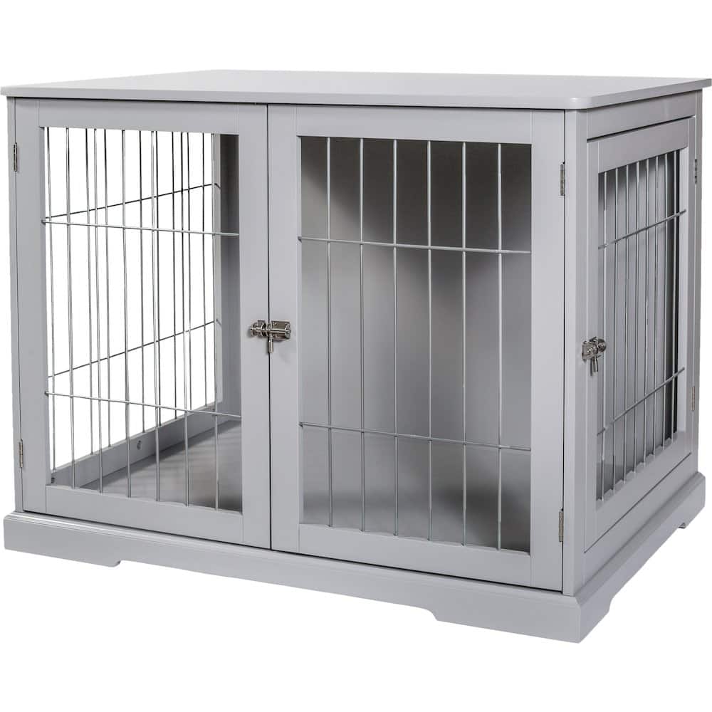 TRIXIE - Dog Crate, Wooden Indoor Kennel Furniture for Dogs Up to 25 lb - Gray