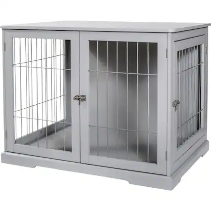 Front. TRIXIE - Dog Crate, Wooden Indoor Kennel Furniture for Dogs Up to 25 lb - Gray.