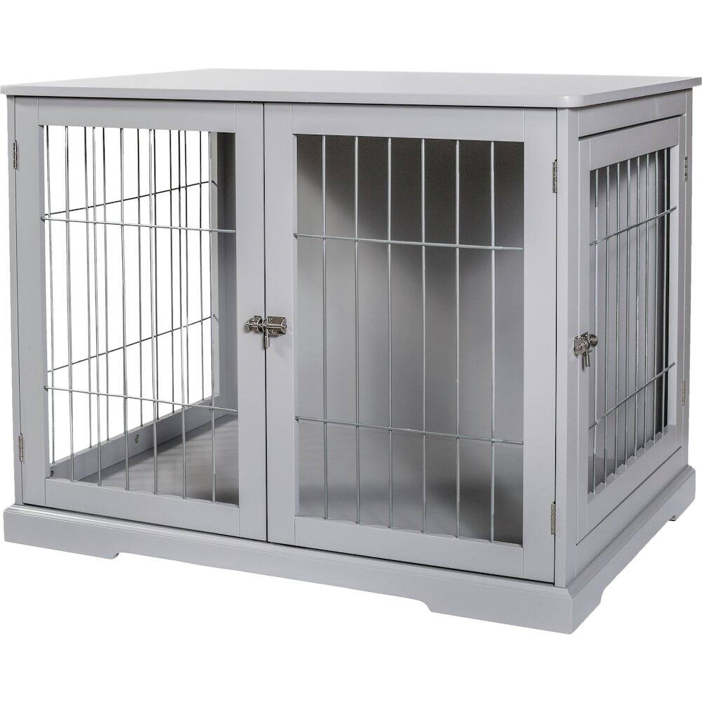 Front. TRIXIE - Dog Crate, Wooden Indoor Kennel Furniture for Dogs Up to 25 lb - Gray.