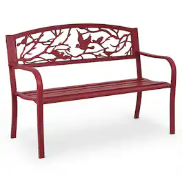 Costway - Patio Garden Bench Park Yard Outdoor Furniture Cast Iron Porch Chair - Red