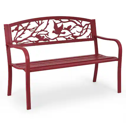 Front. Costway - Costway Patio Garden Bench Park Yard Outdoor Furniture Cast Iron Porch Chair - Red.