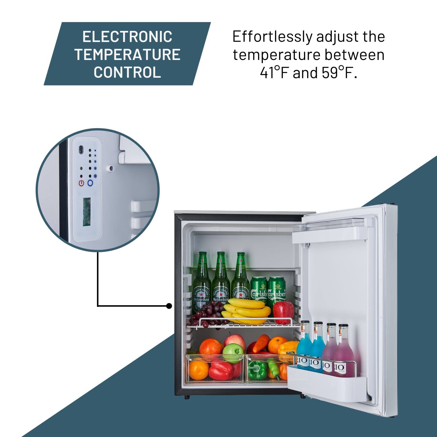 ELECTRONIC TEMPERATURE CONTROL

Effortlessly adjust the temperature between 41°F and 59°F.