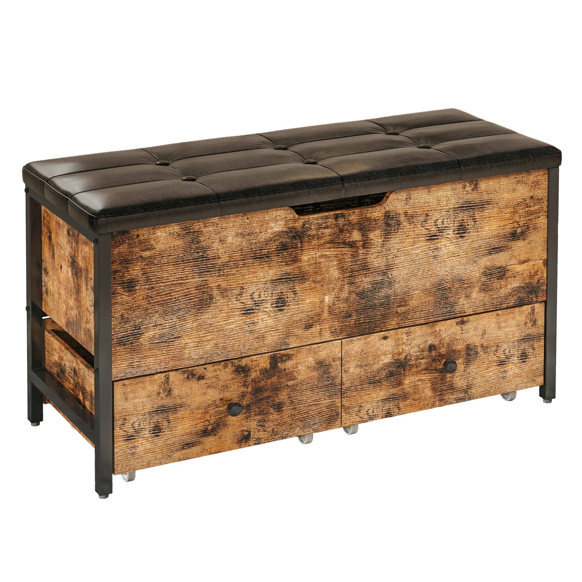 Alt View 6. JETRANSPORT - Storage Bench Wooden Flip Chest Drawers Bedroom/living Room/entryway Supports Vintage Brown Black - Default.