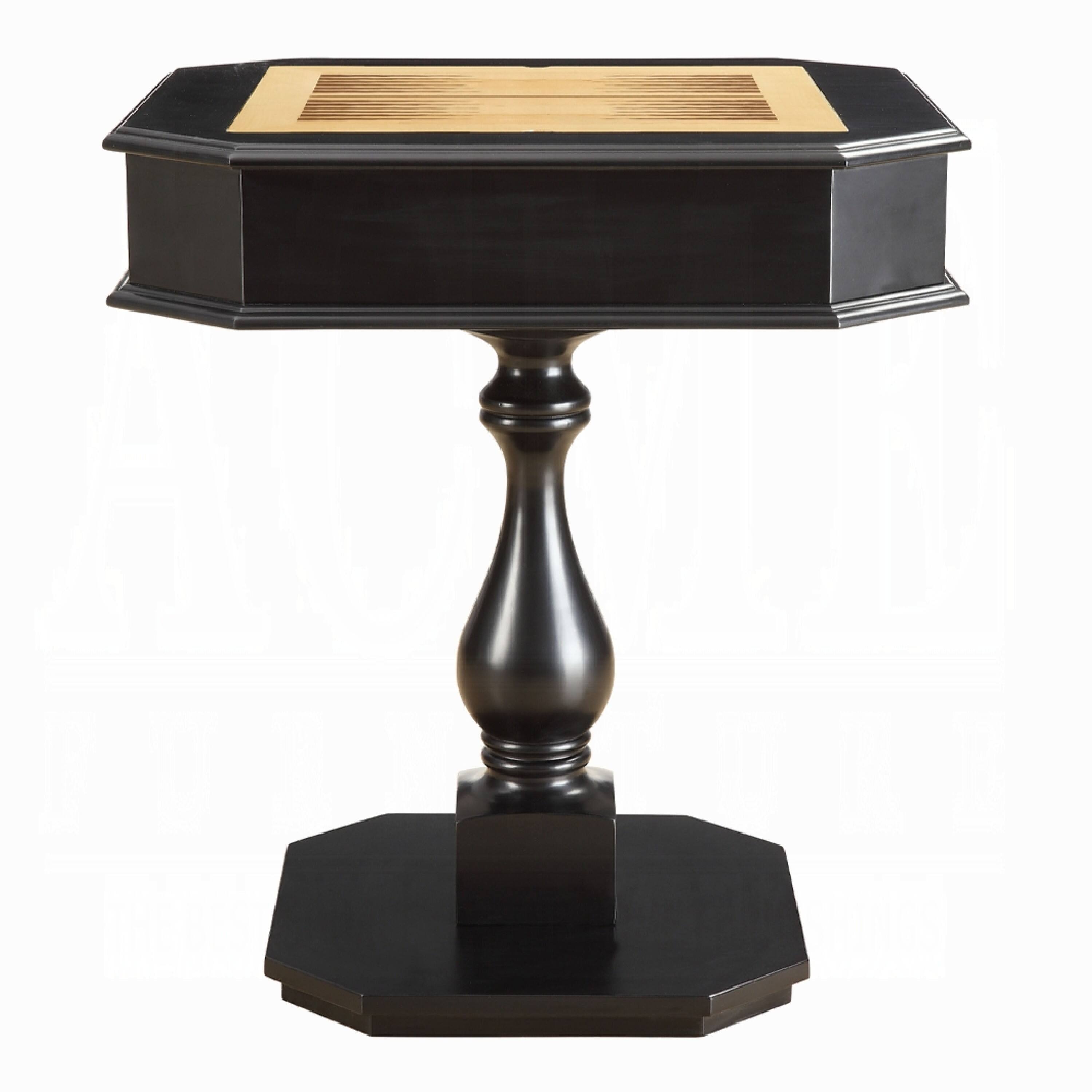 Alt View 1. Manhattan Lane - Boen Game Table for Backgammon, Piece Drawer, 28 Inch Top, Black Turned Base - Black, Brown.