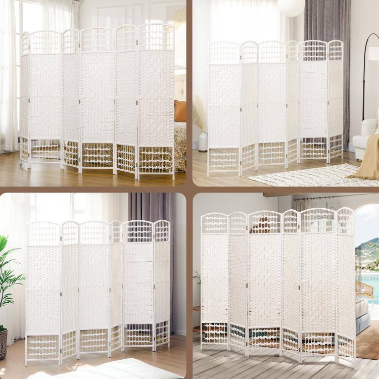 Alt View 7. PULUZ - 6 Panel Folding Room Divider Portable Privacy Screen Wave Fiber Room Partition for Home Office - White.