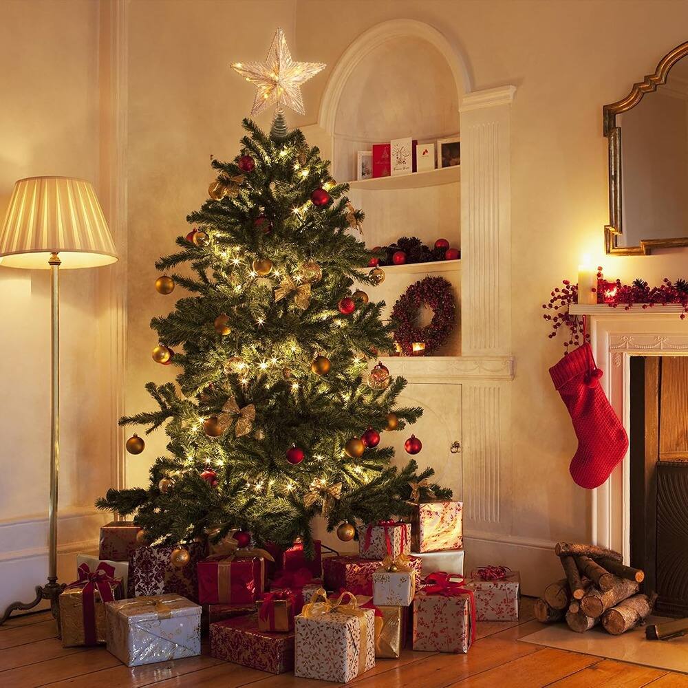 Left. Schertz - 10" Gold Glitter Christmas Tree Topper Star w/ 30 LED Lights - Gold.