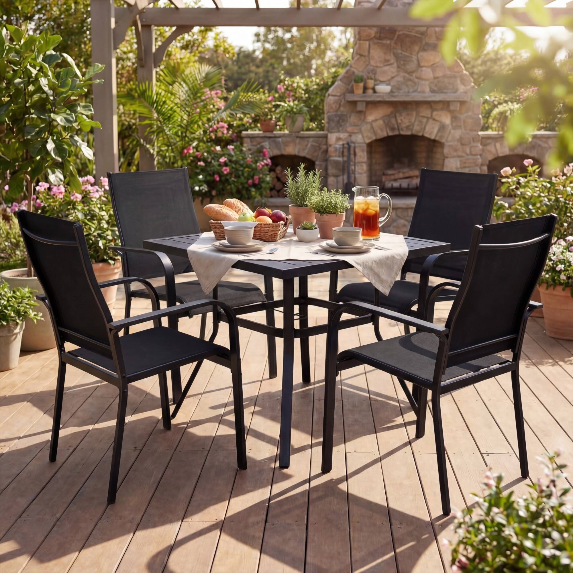 Alt View 4. Costway - Costway Patio Dining Chairs Set of 2 with Metal Frame, Breathable Mesh Fabric, Backrest - Black.