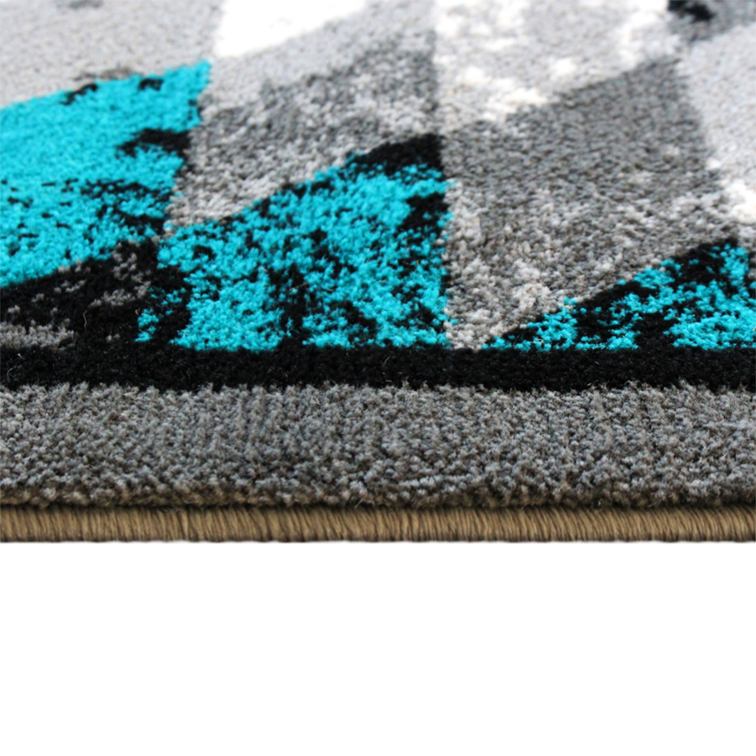 Alt View 5. Emma + Oliver - Tucson Distressed Southwestern Diamond Motif Plush Pile Olefin Accent Rug - Jute Backing - Turquoise.