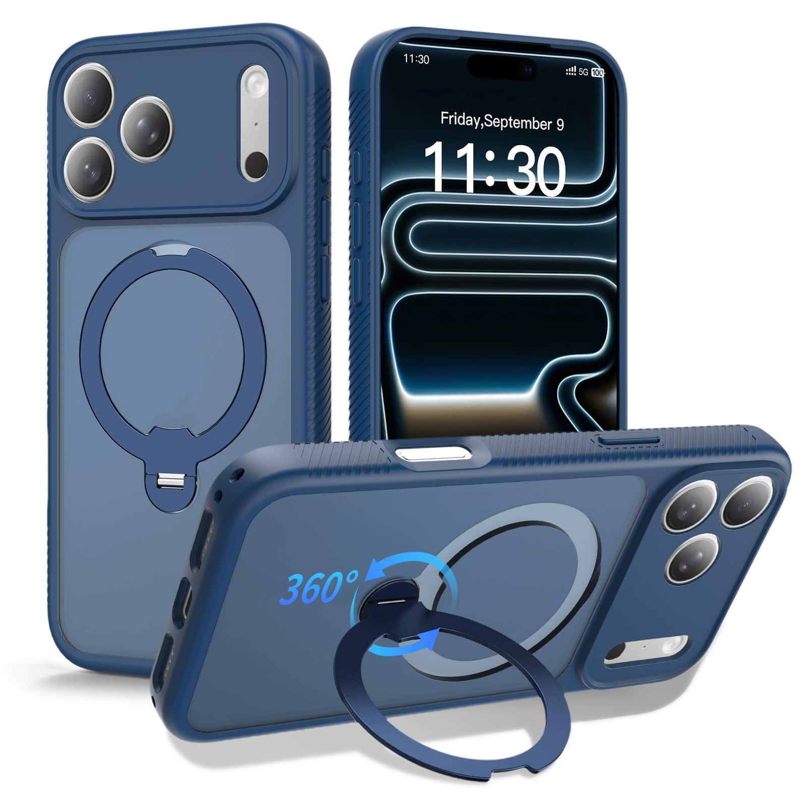Dteck - Rugged Magnetic Case for Apple iPhone 17 Pro,Slim Hard Cover with 360° Rotating Kickstand,Shockproof Hybrid PC TPU Cover - Deepblue
