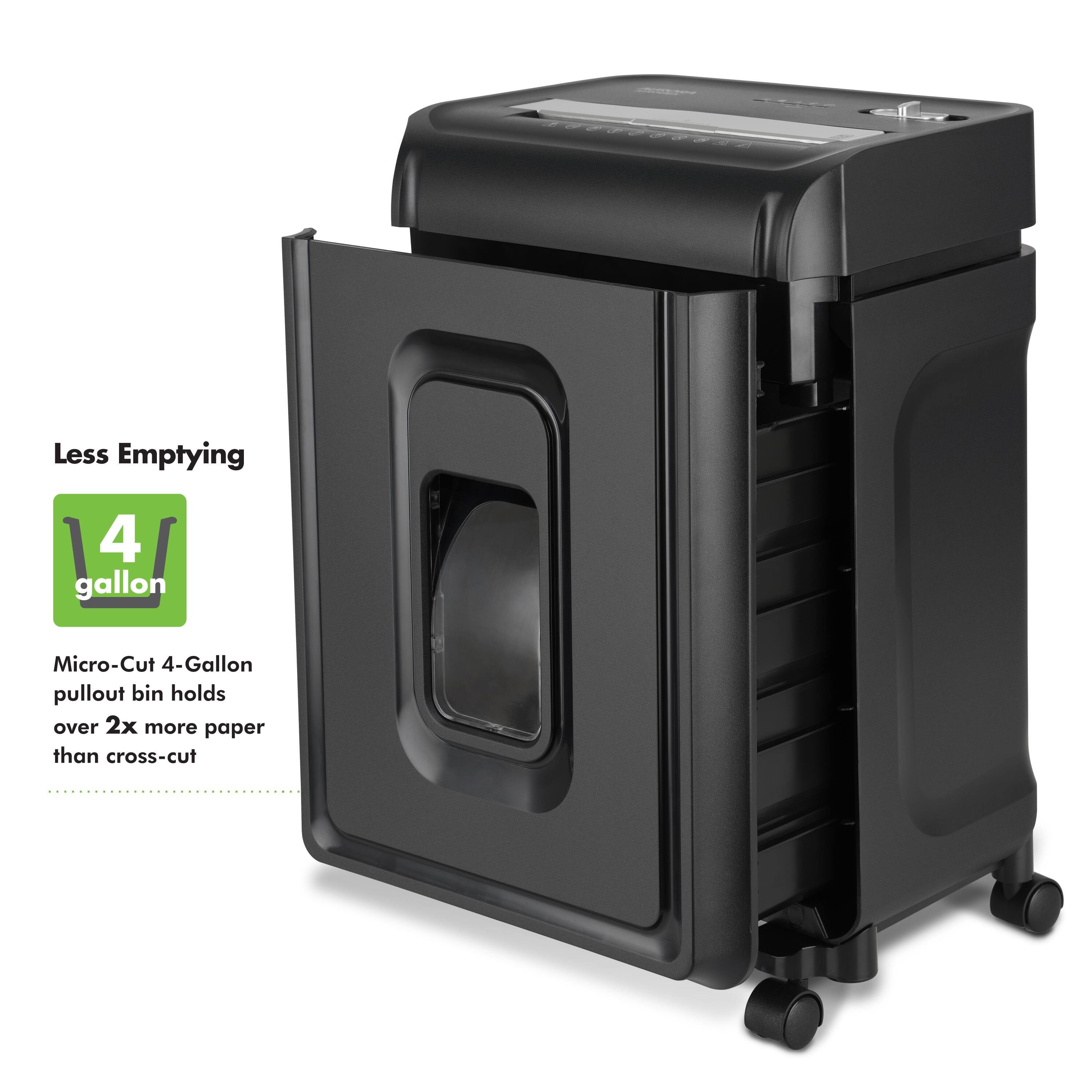 Less Emptying

4 gallon

Micro-Cut 4-Gallon pullout bin holds over 2x more paper than cross-cut