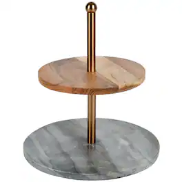 Laurie Gates - California Designs Grey Marble and Acacia Wood 2 Tier Server - Brown